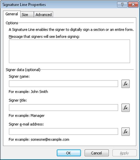 Signature Properties dialog box