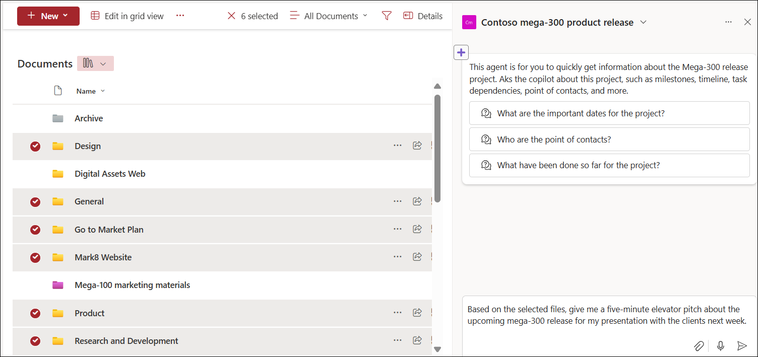 The screenshot of selecting files from document library for chat