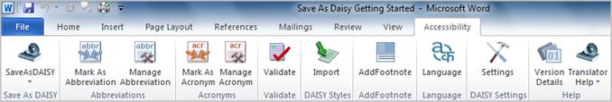 Save as DAISY Accessibility ribbon tab