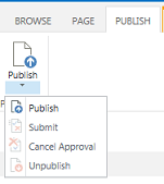 Screen shot of the publishing tab, which contains buttons for publishing, unpublishing, and submitting a publishing page for approval