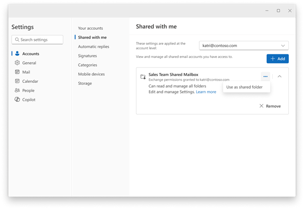 Use as shared folder button