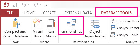 The Relationships button on the Database Tools tab