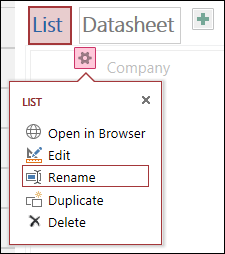 Settings menu with Open in browser, Edit, Rename, Duplicate, and Delete