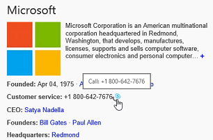 Web page with Skype for Business click-to-call highlighted