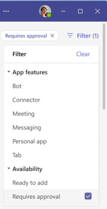 Filter results to find the Requires approval option