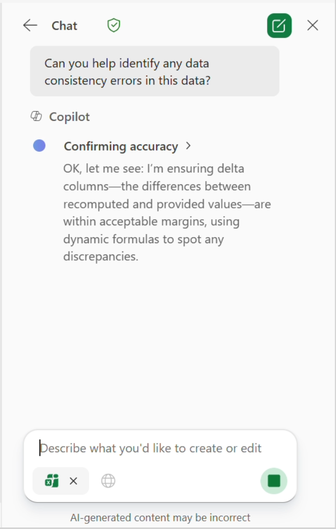 Agent Mode in Excel showing an in progress prompt