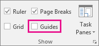 Clear Guides on the View tab to stop display of guides.