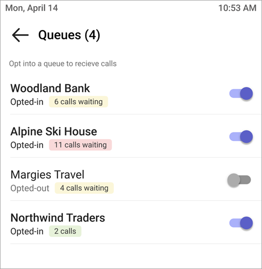 Screenshot showing how to opt in and out of call queues