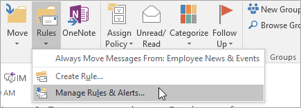 A screenshot of the Manage Rules and Alerts button