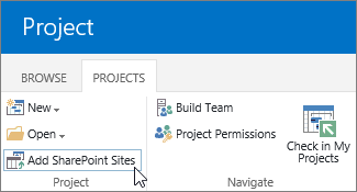 Add SharePoint Sites button on the ribbon in the Project Center