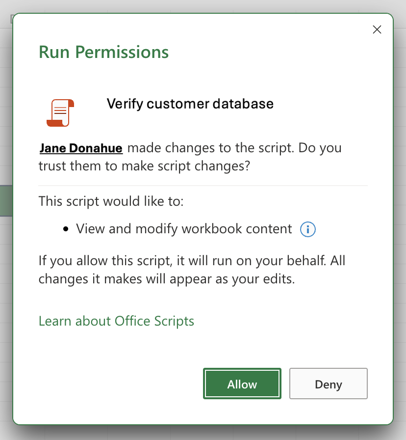 Allow or deny scripts from other users in your organization.