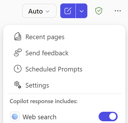 Screenshot of the Web search toggle in Copilot Chat