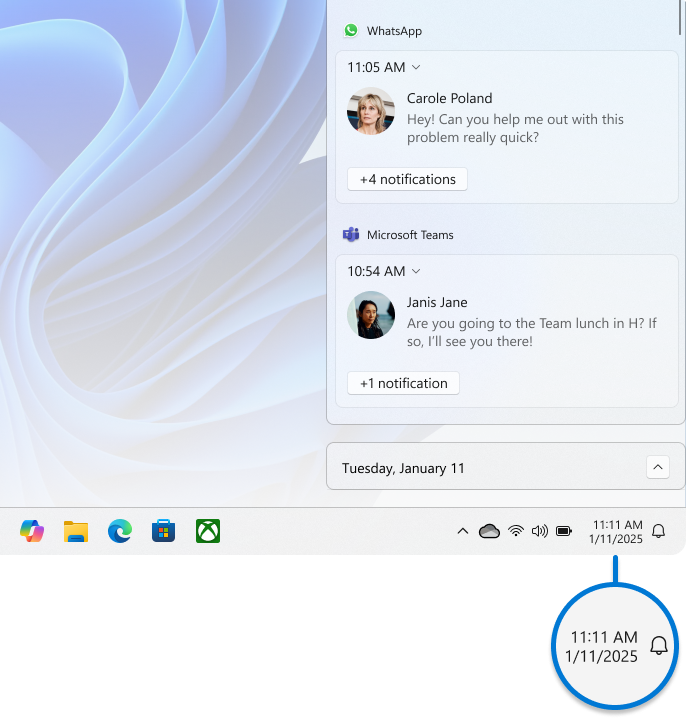 Screenshot of the Notification center.