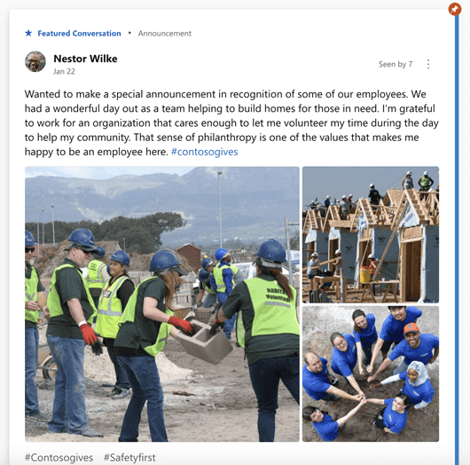 Screenshot showing a featured conversation in Yammer