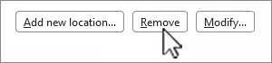 Trust center Remove location button selected.
