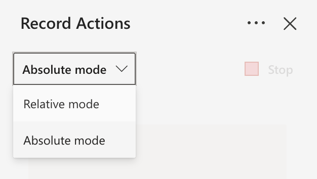 Choose between Absolute or Relative mode when recording actions.
