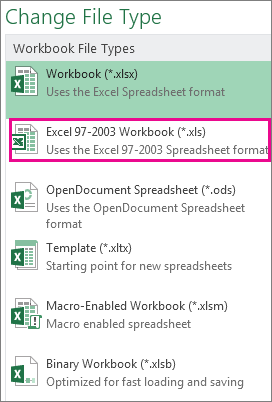 Excel 97-2003 Workbook format