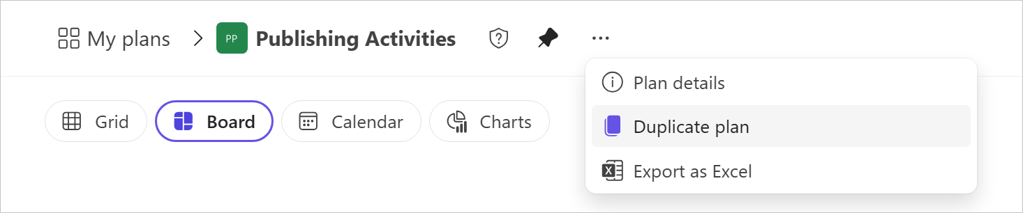 A cropped screenshot of a plan shows the menu dropdown with the option, “Duplicate plan,” selected.