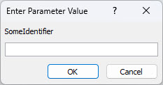 Shows an example of an unexpected Enter Parameter Value dialog box in Access, with an identifier labeled "SomeIdentifier", a field in which to enter a value, and  OK and Cancel buttons.