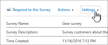 The Survey settings button on the top of an overall survey view