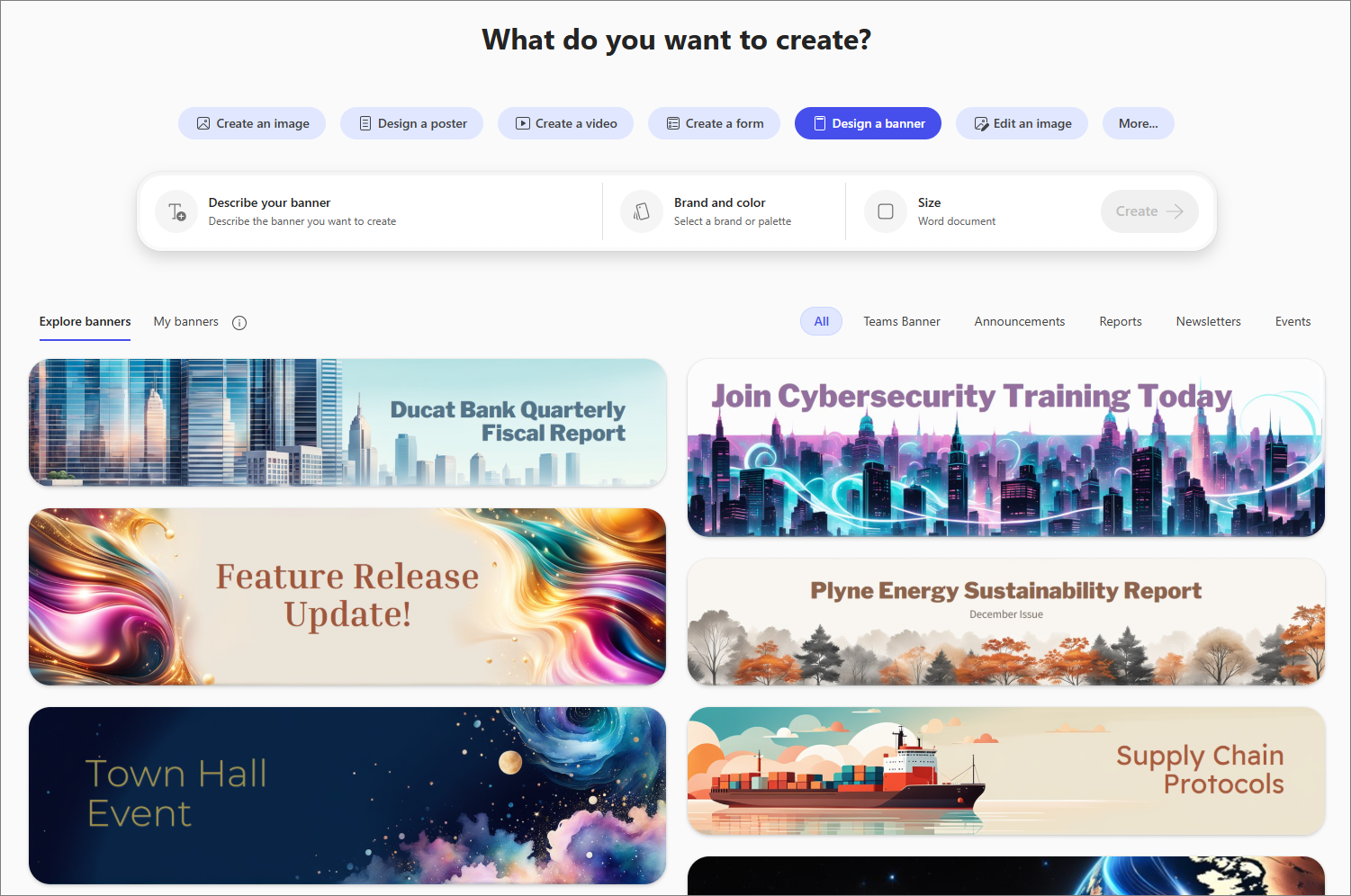 Design a banner option in Copilot Create