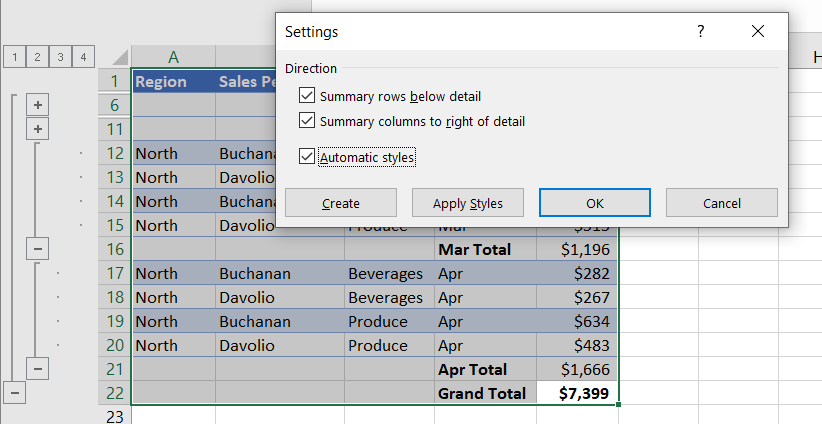 Settings dialog box with Automatic Styles selected