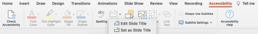 The Accessibility ribbon in PowerPoint for Mac.