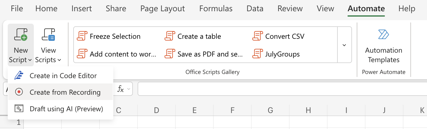 Learn how to record actions with Office Scripts.