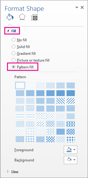 Selecting Pattern Fill in the Format Shape pane
