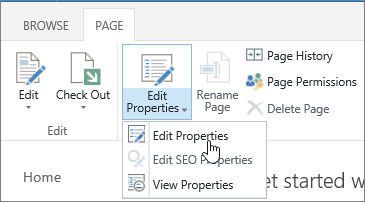 Page tab opened to ribbon with Edit Properties highlighted