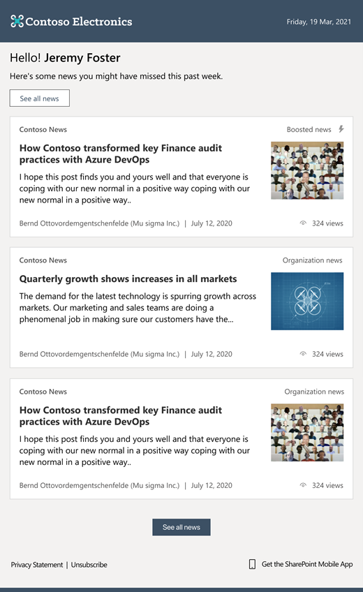 SharePoint Auto News Digest Email Screenshot