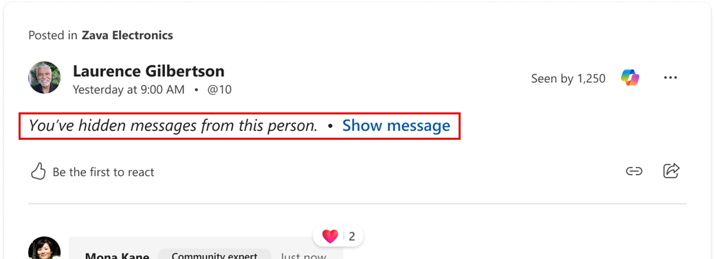 Results from hiding a user's messages