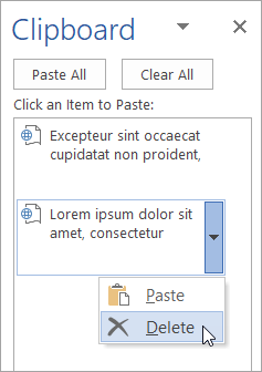 Shows deleting a copied item from the Clipboard