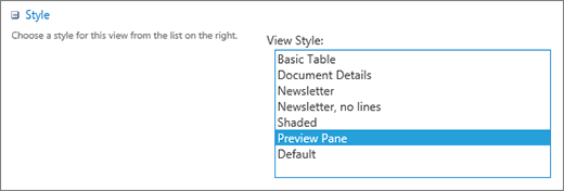 Styles choices in the View settings page