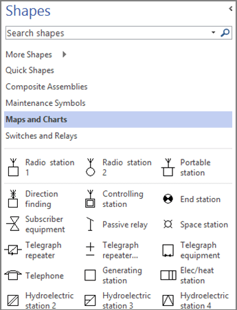 Screenshot of the Shapes pane for an Electrical Engineering diagram.