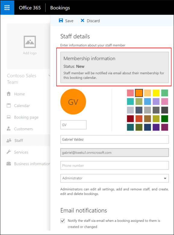 Staff details page with Save button highlighted