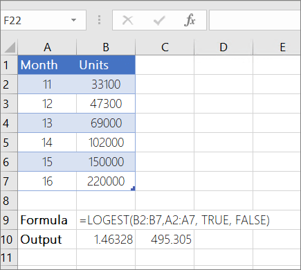 Example 1-- LOGEST function